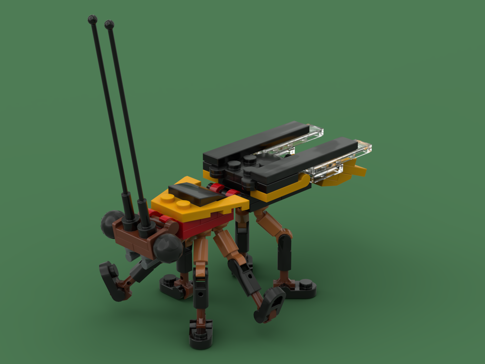 a toy brick model of a firefly insect