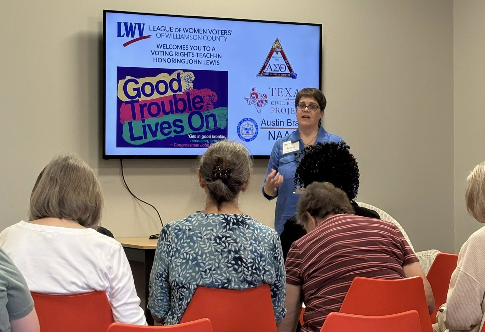 Felicia opens the event at the Hutto Public Library