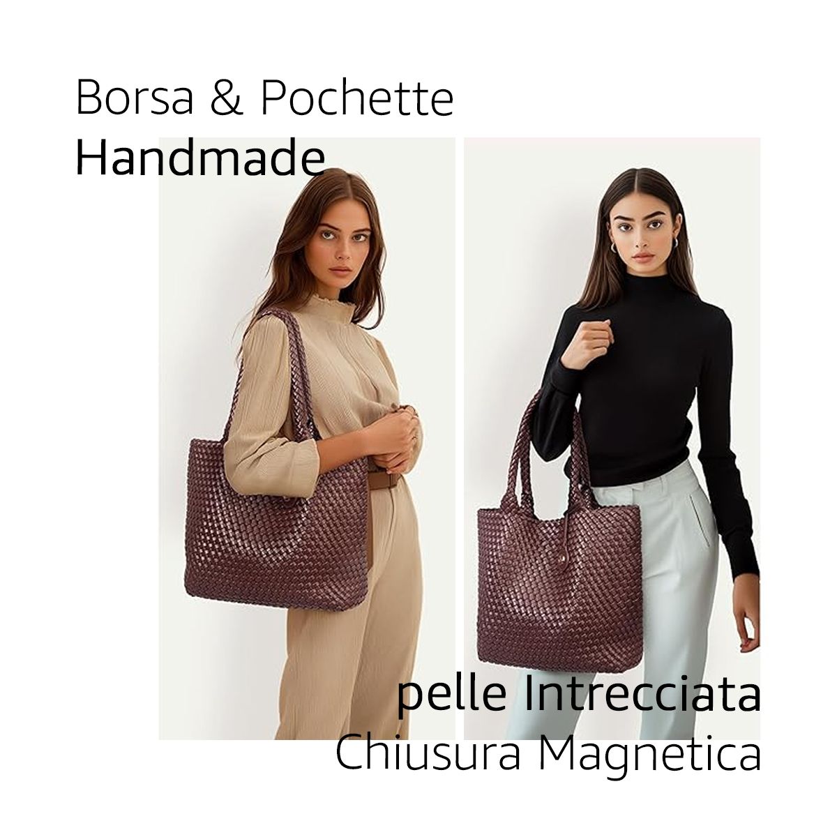 PS PETITE SIMONE Borse Tessute Tote a Mano da Donna PU Pelle Grande Borse Shopper Donna Borsa Tracolla Borse a Spalla con Pochette, bordeaux marrone - viola scuro