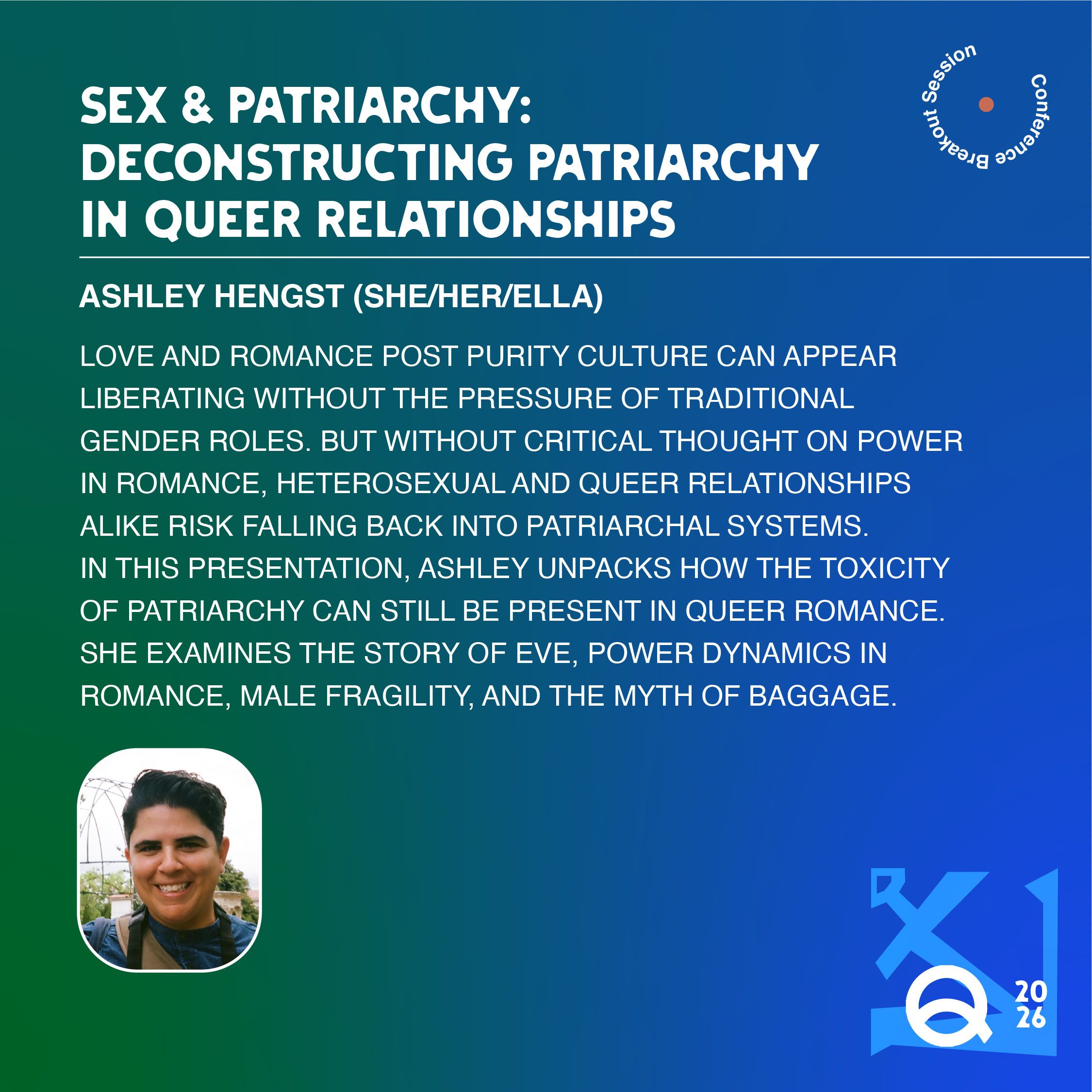 A slideshow of 6 graphics with a dark blue, and green gradient background. The slides have information about the different breakout session speakers and topics.