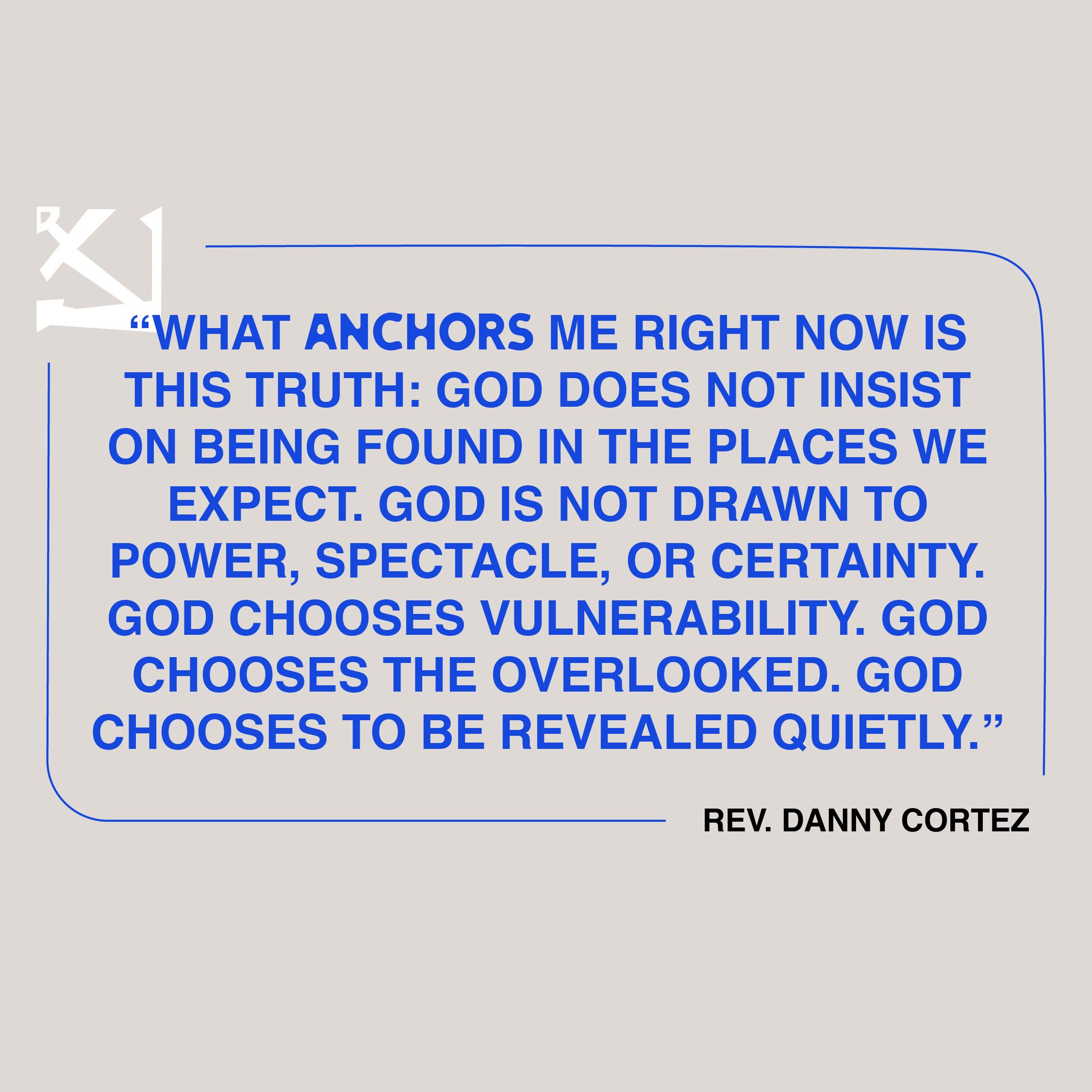 Graphic with a gray background, and blue text on top with a quote from the Monday Invocation blog post.