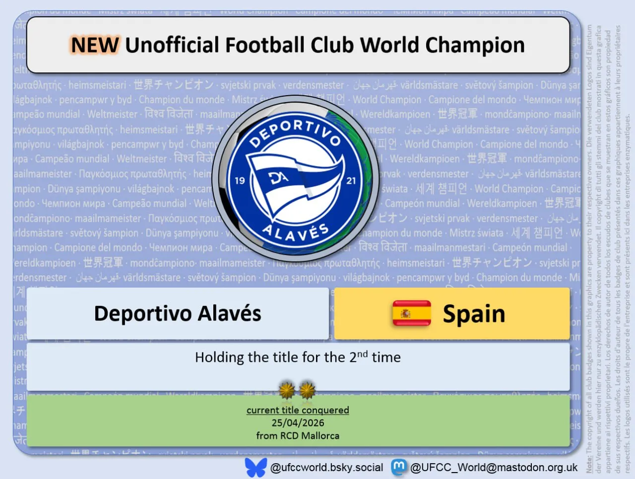 Deportivo Alavés conquered the UFCC title the 2nd time